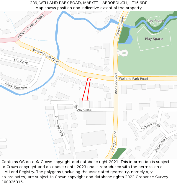 239, WELLAND PARK ROAD, MARKET HARBOROUGH, LE16 9DP: Location map and indicative extent of plot