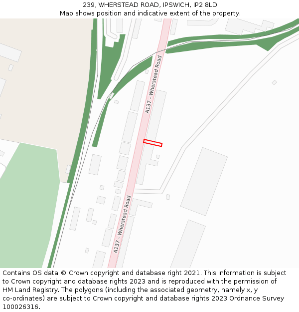 239, WHERSTEAD ROAD, IPSWICH, IP2 8LD: Location map and indicative extent of plot