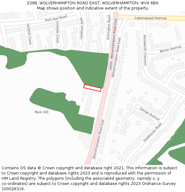 239B, WOLVERHAMPTON ROAD EAST, WOLVERHAMPTON, WV4 6BA: Location map and indicative extent of plot