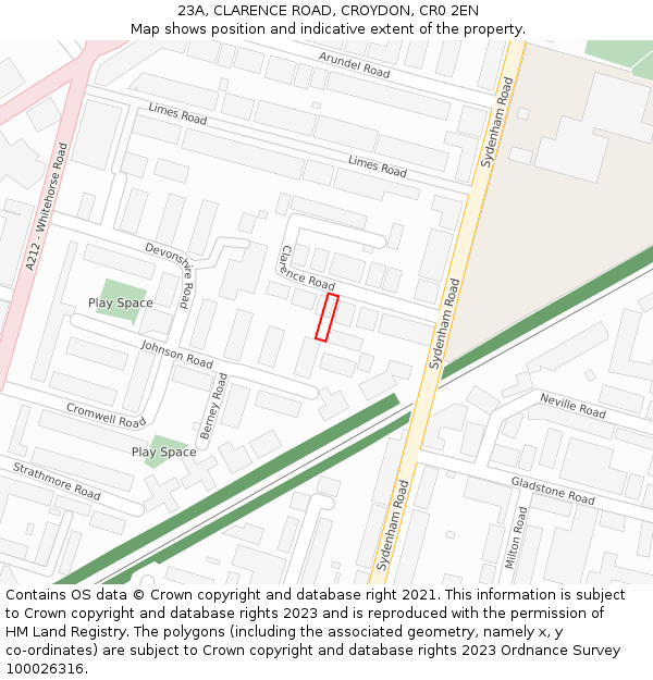 23A, CLARENCE ROAD, CROYDON, CR0 2EN: Location map and indicative extent of plot