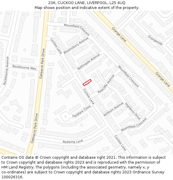 23A, CUCKOO LANE, LIVERPOOL, L25 4UQ: Location map and indicative extent of plot
