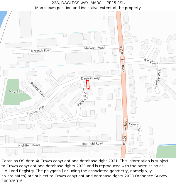 23A, DAGLESS WAY, MARCH, PE15 8SU: Location map and indicative extent of plot