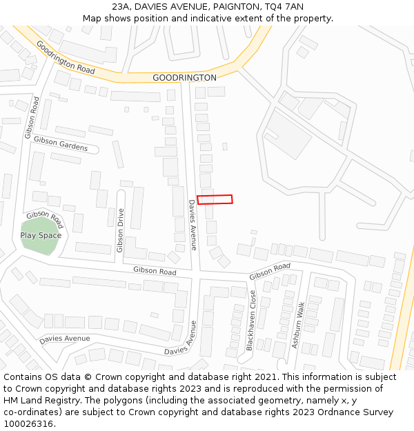 23A, DAVIES AVENUE, PAIGNTON, TQ4 7AN: Location map and indicative extent of plot