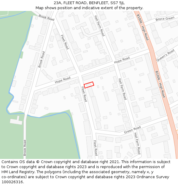 23A, FLEET ROAD, BENFLEET, SS7 5JL: Location map and indicative extent of plot