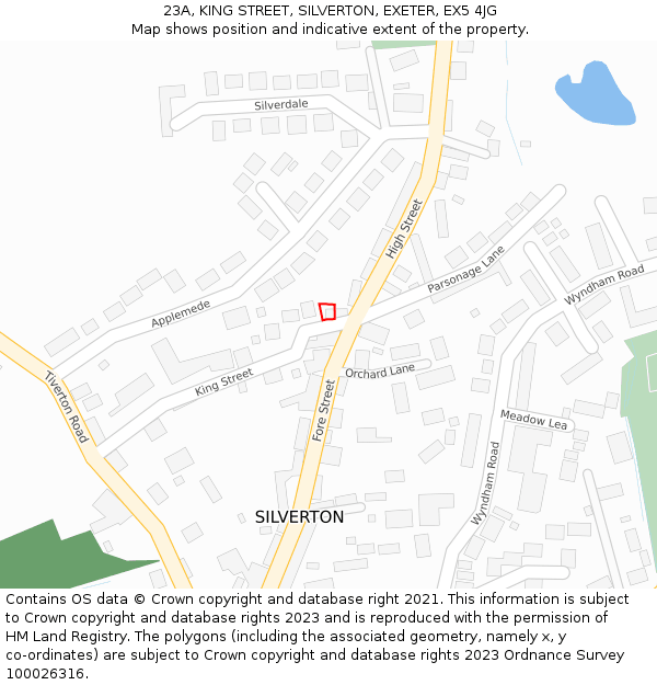23A, KING STREET, SILVERTON, EXETER, EX5 4JG: Location map and indicative extent of plot