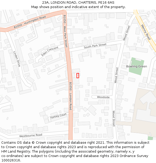 23A, LONDON ROAD, CHATTERIS, PE16 6AS: Location map and indicative extent of plot