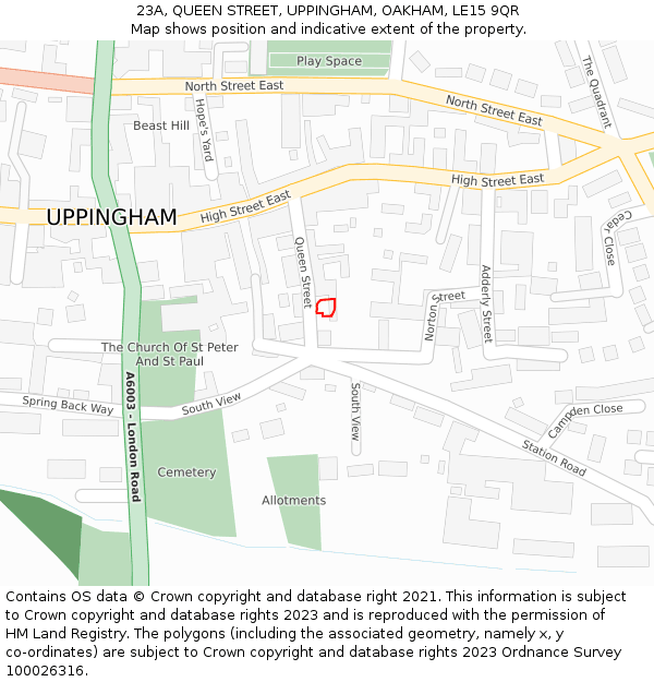 23A, QUEEN STREET, UPPINGHAM, OAKHAM, LE15 9QR: Location map and indicative extent of plot