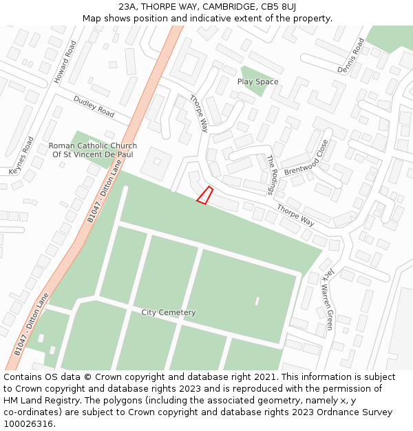 23A, THORPE WAY, CAMBRIDGE, CB5 8UJ: Location map and indicative extent of plot