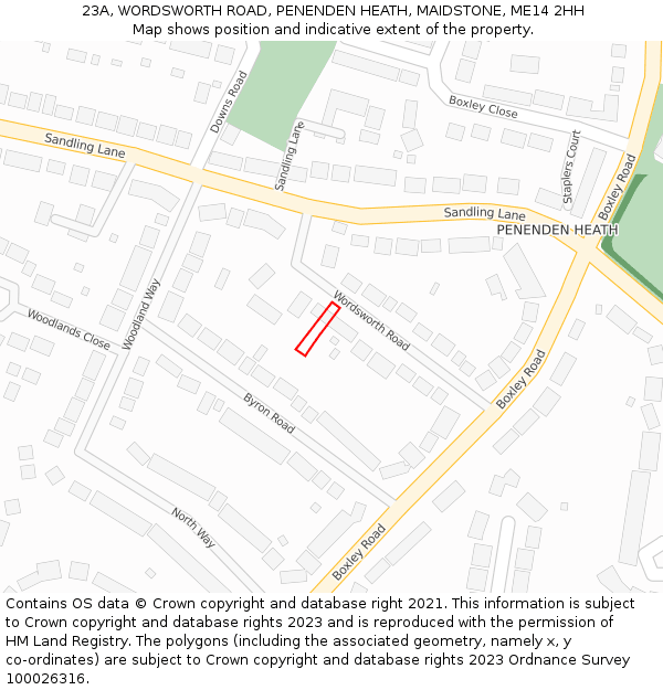 23A, WORDSWORTH ROAD, PENENDEN HEATH, MAIDSTONE, ME14 2HH: Location map and indicative extent of plot