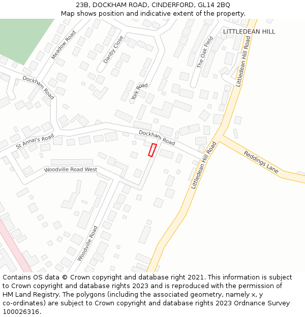 23B, DOCKHAM ROAD, CINDERFORD, GL14 2BQ: Location map and indicative extent of plot