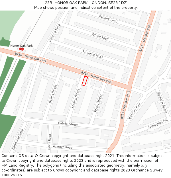 23B, HONOR OAK PARK, LONDON, SE23 1DZ: Location map and indicative extent of plot