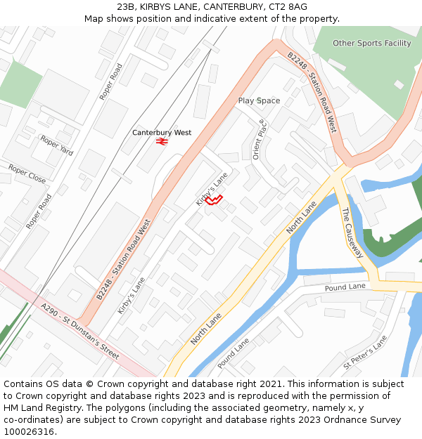 23B, KIRBYS LANE, CANTERBURY, CT2 8AG: Location map and indicative extent of plot