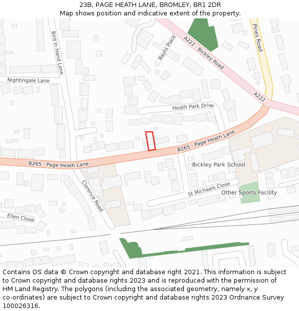 23B, PAGE HEATH LANE, BROMLEY, BR1 2DR: Location map and indicative extent of plot