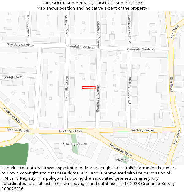 23B, SOUTHSEA AVENUE, LEIGH-ON-SEA, SS9 2AX: Location map and indicative extent of plot