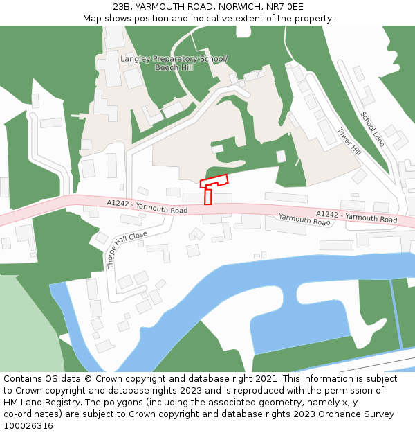 23B, YARMOUTH ROAD, NORWICH, NR7 0EE: Location map and indicative extent of plot