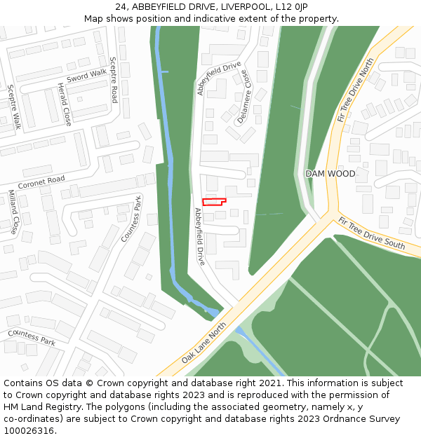 24, ABBEYFIELD DRIVE, LIVERPOOL, L12 0JP: Location map and indicative extent of plot