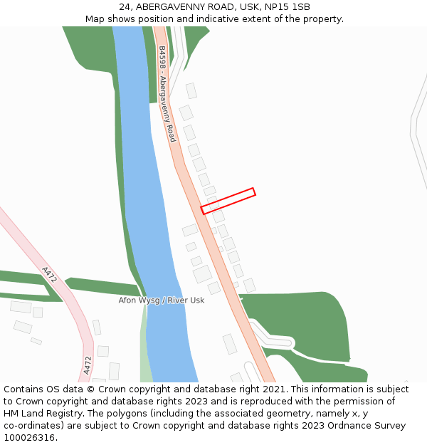 24, ABERGAVENNY ROAD, USK, NP15 1SB: Location map and indicative extent of plot