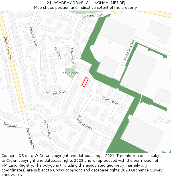 24, ACADEMY DRIVE, GILLINGHAM, ME7 3EJ: Location map and indicative extent of plot