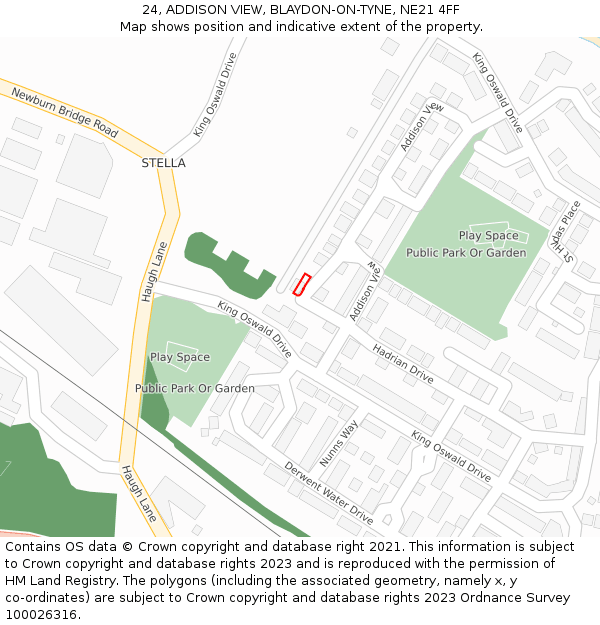 24, ADDISON VIEW, BLAYDON-ON-TYNE, NE21 4FF: Location map and indicative extent of plot