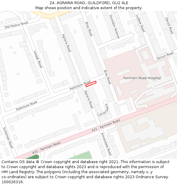 24, AGRARIA ROAD, GUILDFORD, GU2 4LE: Location map and indicative extent of plot