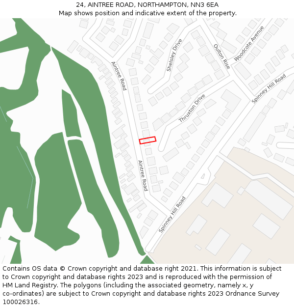 24, AINTREE ROAD, NORTHAMPTON, NN3 6EA: Location map and indicative extent of plot