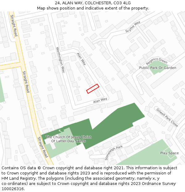 24, ALAN WAY, COLCHESTER, CO3 4LG: Location map and indicative extent of plot