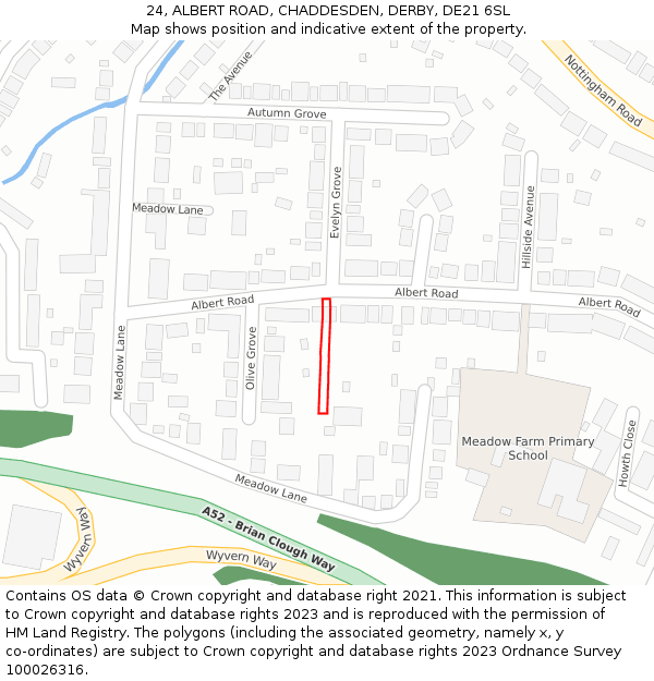 24, ALBERT ROAD, CHADDESDEN, DERBY, DE21 6SL: Location map and indicative extent of plot