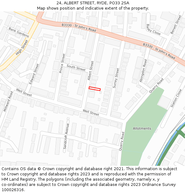 24, ALBERT STREET, RYDE, PO33 2SA: Location map and indicative extent of plot