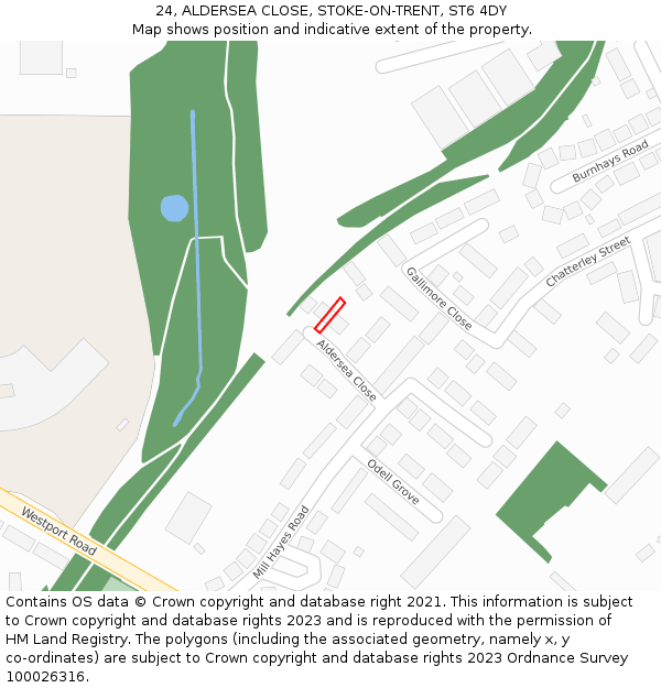 24, ALDERSEA CLOSE, STOKE-ON-TRENT, ST6 4DY: Location map and indicative extent of plot