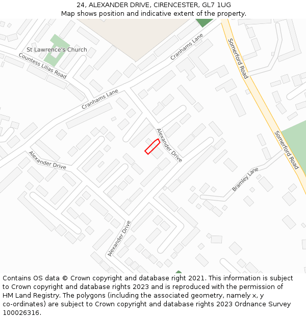 24, ALEXANDER DRIVE, CIRENCESTER, GL7 1UG: Location map and indicative extent of plot