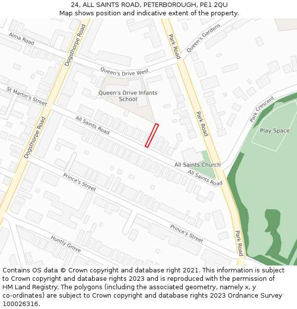 24, ALL SAINTS ROAD, PETERBOROUGH, PE1 2QU: Location map and indicative extent of plot