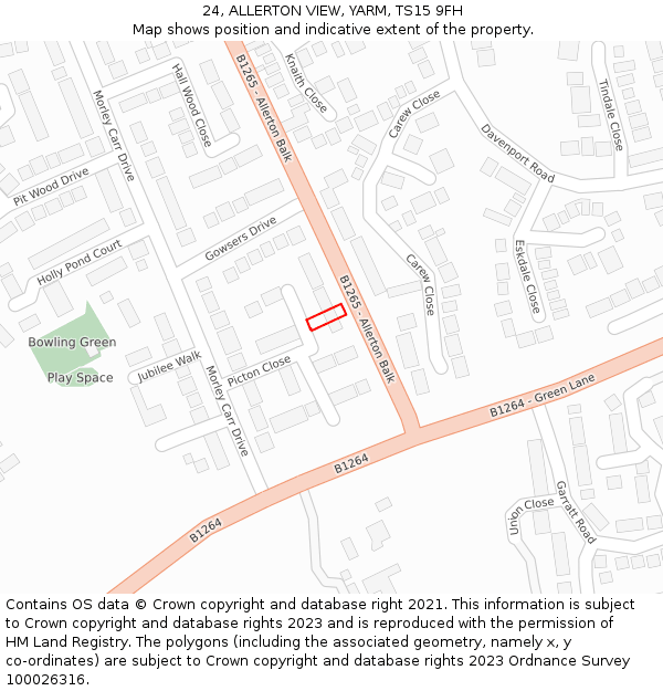 24, ALLERTON VIEW, YARM, TS15 9FH: Location map and indicative extent of plot