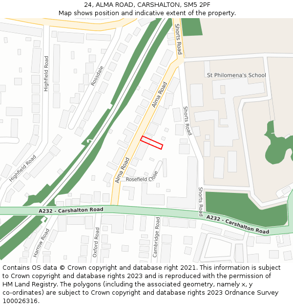 24, ALMA ROAD, CARSHALTON, SM5 2PF: Location map and indicative extent of plot
