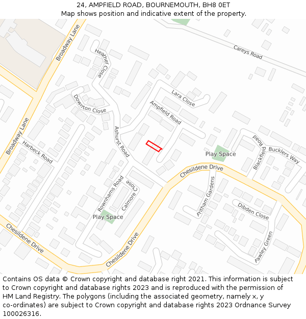 24, AMPFIELD ROAD, BOURNEMOUTH, BH8 0ET: Location map and indicative extent of plot