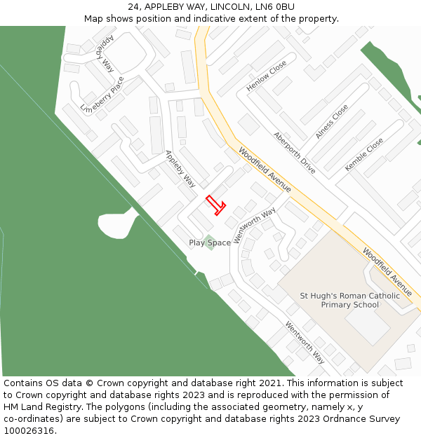 24, APPLEBY WAY, LINCOLN, LN6 0BU: Location map and indicative extent of plot