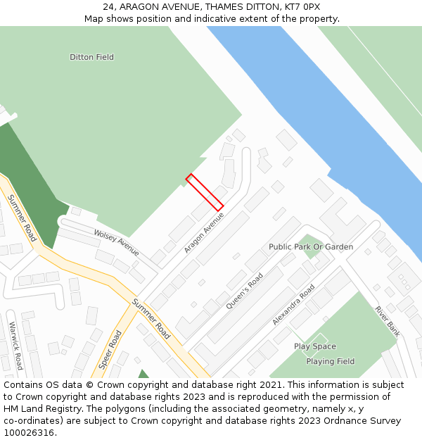 24, ARAGON AVENUE, THAMES DITTON, KT7 0PX: Location map and indicative extent of plot