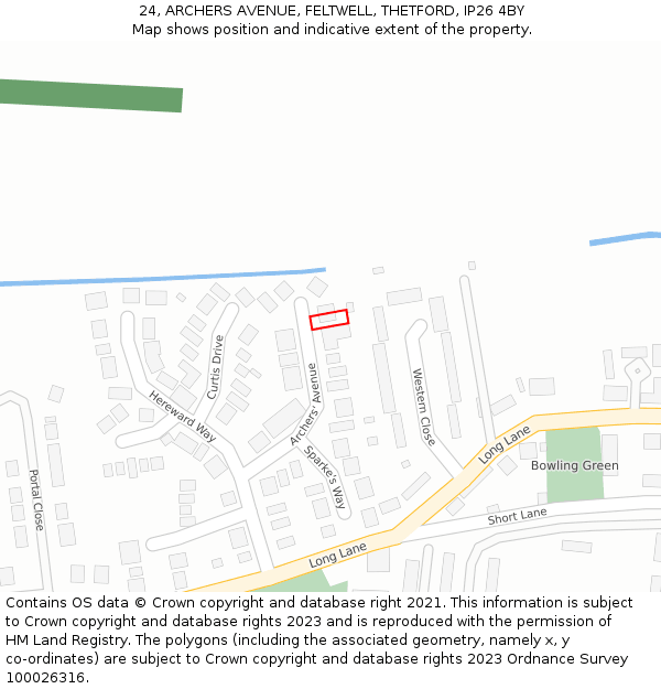 24, ARCHERS AVENUE, FELTWELL, THETFORD, IP26 4BY: Location map and indicative extent of plot