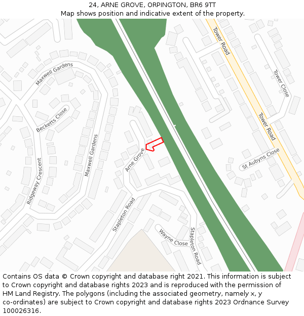 24, ARNE GROVE, ORPINGTON, BR6 9TT: Location map and indicative extent of plot