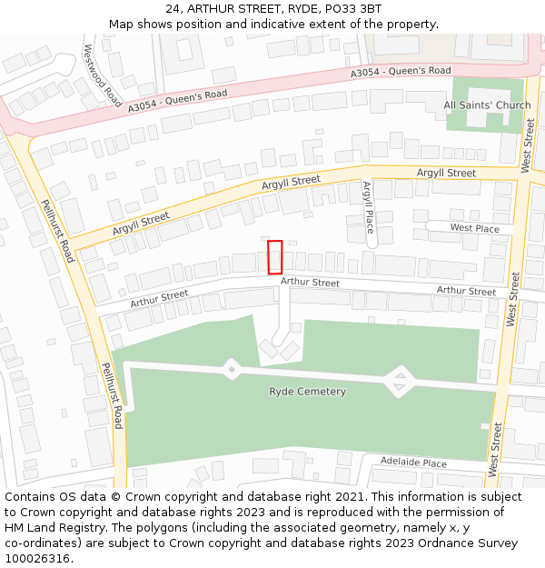 24, ARTHUR STREET, RYDE, PO33 3BT: Location map and indicative extent of plot