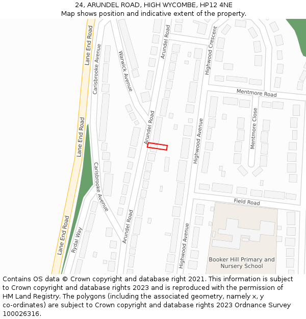 24, ARUNDEL ROAD, HIGH WYCOMBE, HP12 4NE: Location map and indicative extent of plot