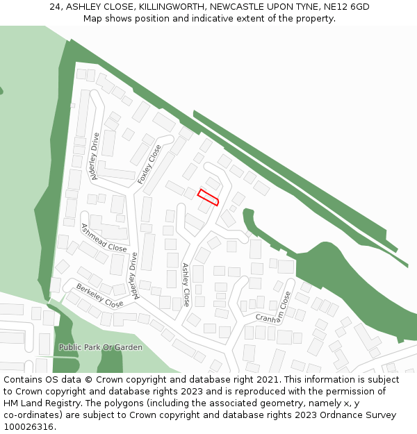 24, ASHLEY CLOSE, KILLINGWORTH, NEWCASTLE UPON TYNE, NE12 6GD: Location map and indicative extent of plot