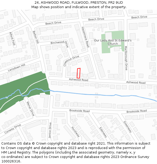 24, ASHWOOD ROAD, FULWOOD, PRESTON, PR2 9UD: Location map and indicative extent of plot