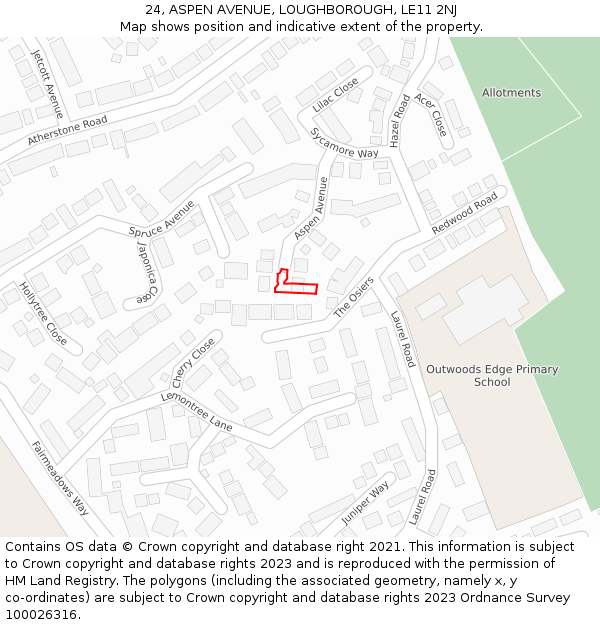 24, ASPEN AVENUE, LOUGHBOROUGH, LE11 2NJ: Location map and indicative extent of plot