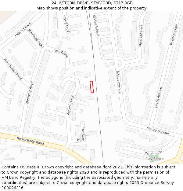 24, ASTORIA DRIVE, STAFFORD, ST17 9GE: Location map and indicative extent of plot
