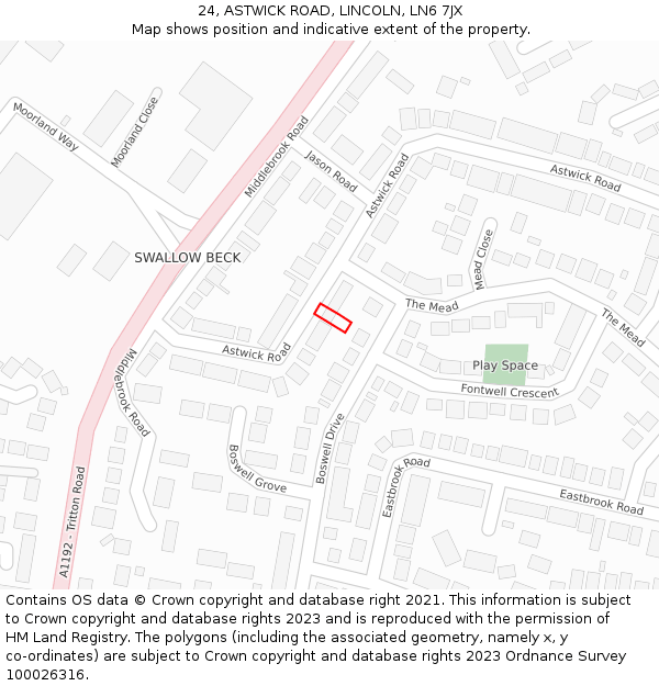 24, ASTWICK ROAD, LINCOLN, LN6 7JX: Location map and indicative extent of plot