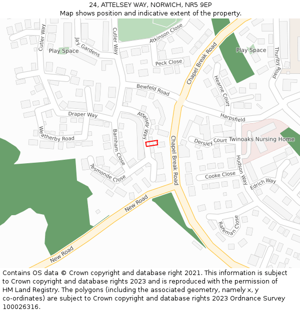 24, ATTELSEY WAY, NORWICH, NR5 9EP: Location map and indicative extent of plot