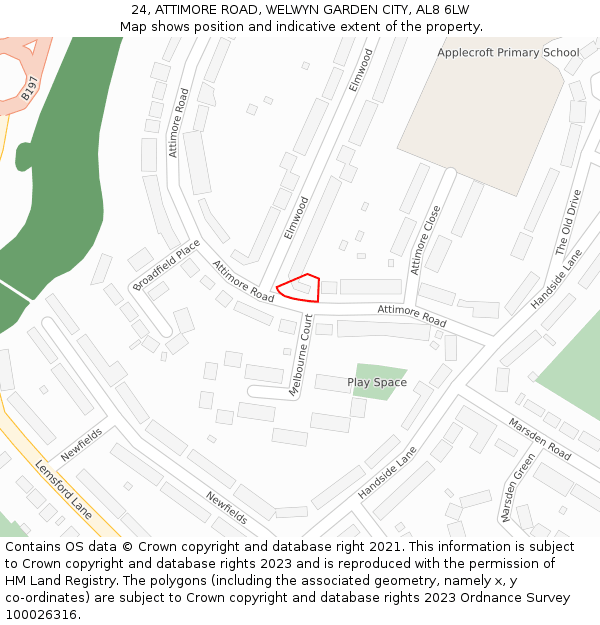 24, ATTIMORE ROAD, WELWYN GARDEN CITY, AL8 6LW: Location map and indicative extent of plot