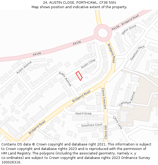 24, AUSTIN CLOSE, PORTHCAWL, CF36 5SN: Location map and indicative extent of plot