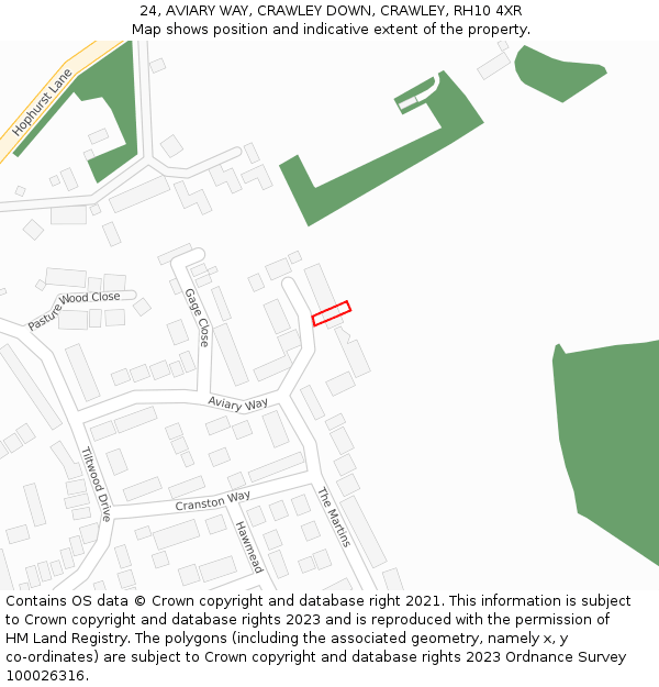 24, AVIARY WAY, CRAWLEY DOWN, CRAWLEY, RH10 4XR: Location map and indicative extent of plot