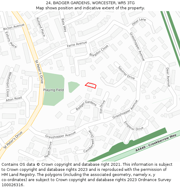 24, BADGER GARDENS, WORCESTER, WR5 3TG: Location map and indicative extent of plot